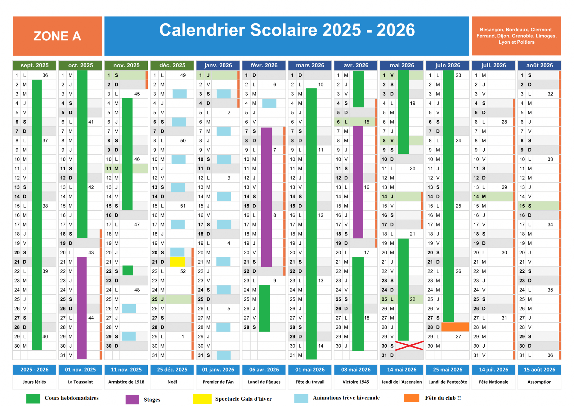 Calendrier scolaire 2025 2026 zone a 2