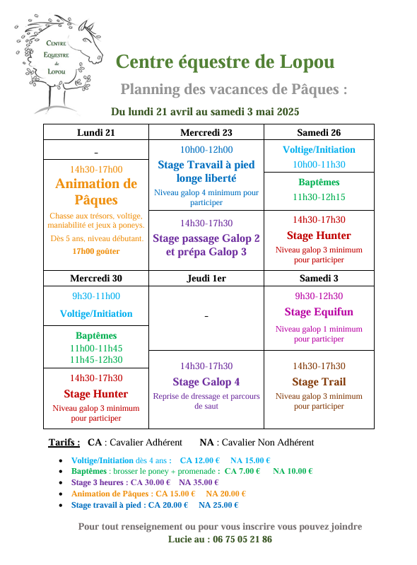 Planning paques 2025