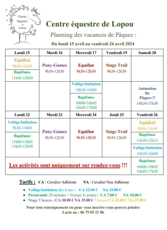 Planning paques