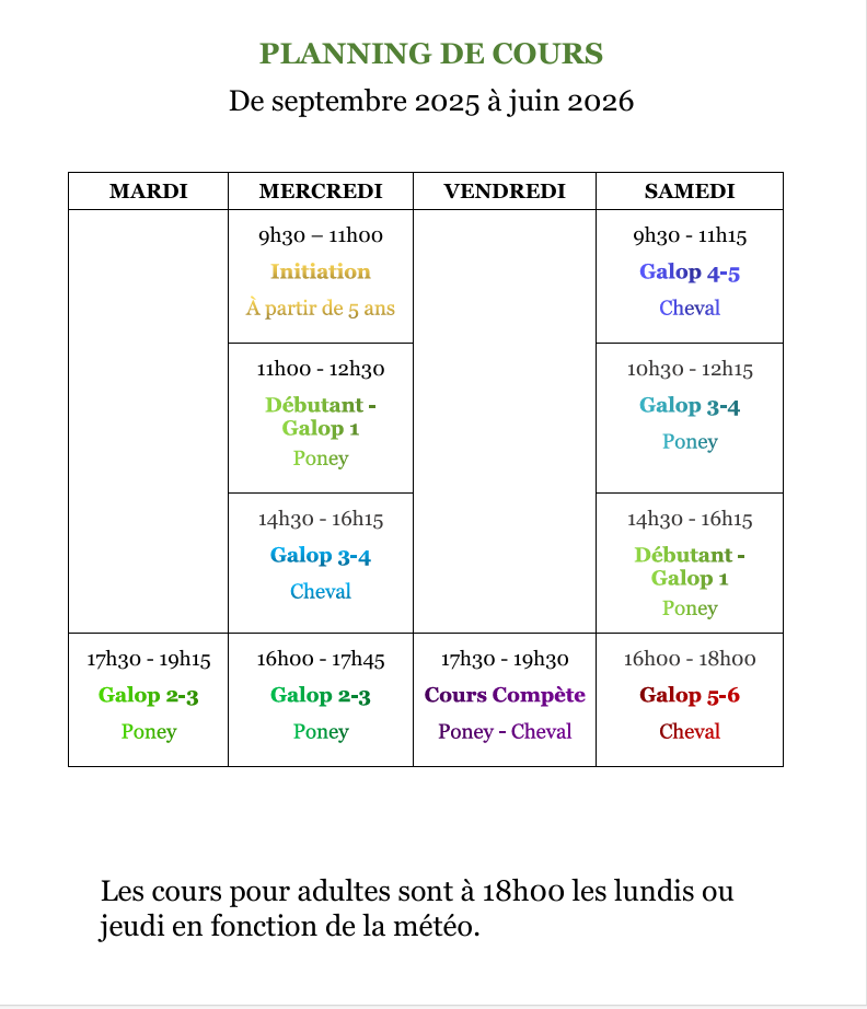 Planning septembre 2026