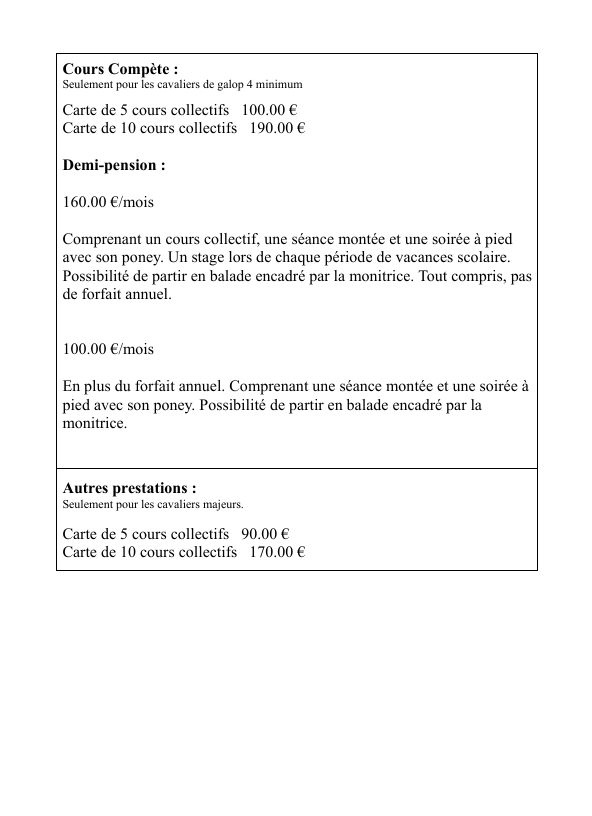 Tarifs 2025 26 suite